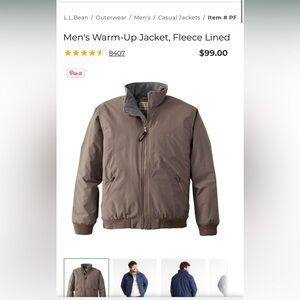LL Bean Men's Warm-Up Jacket, Fleece Lined